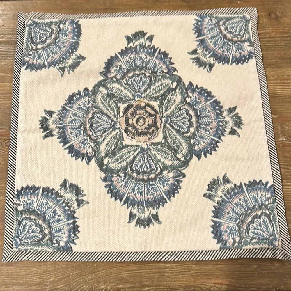 Pottery Barn Blue Patterned Pillow Case with Zipper 24 x 24” quantity 1